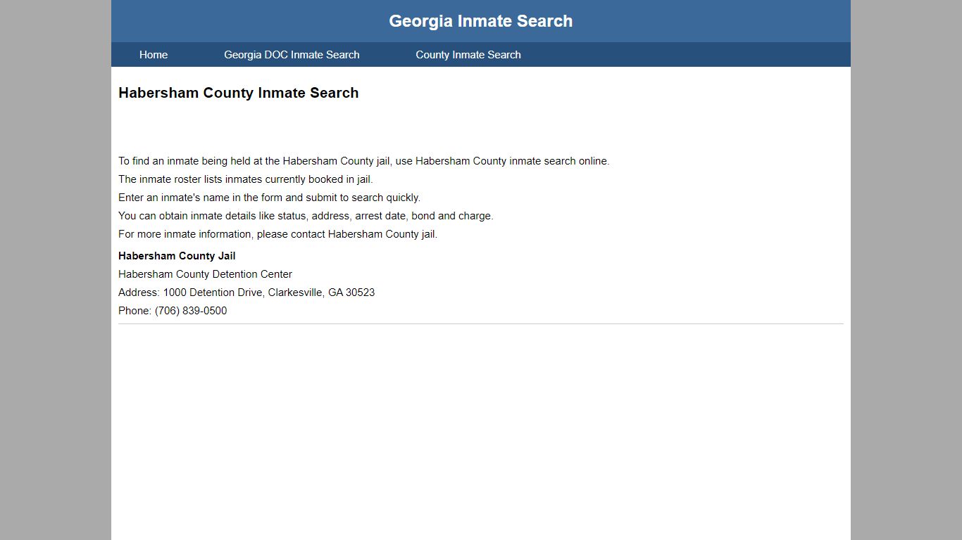 Habersham County Jail Inmate Search